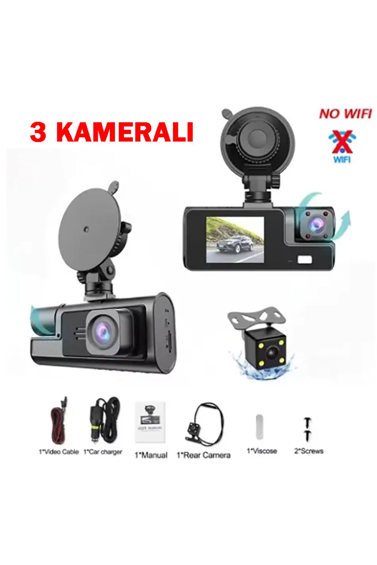 Venas 3 Kameralı 1080p Full HD Ekranlı Geri görüş kameralı Araç içi Kamerası