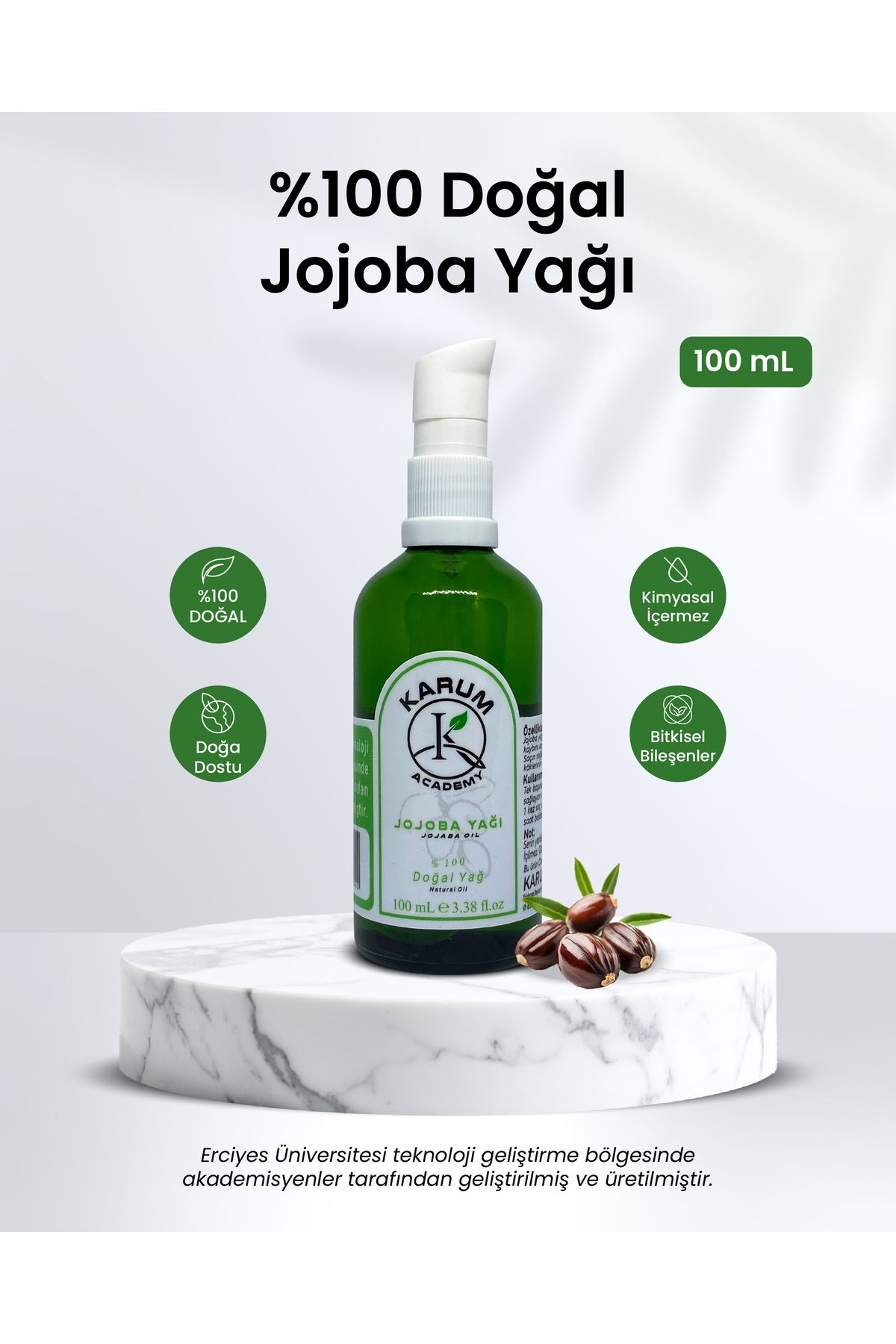 karum academy Jojoba Yağı – %100 Saf, Soğuk Sıkım Cilt ve Saç İçin Doğal Nem Desteği 100 ml
