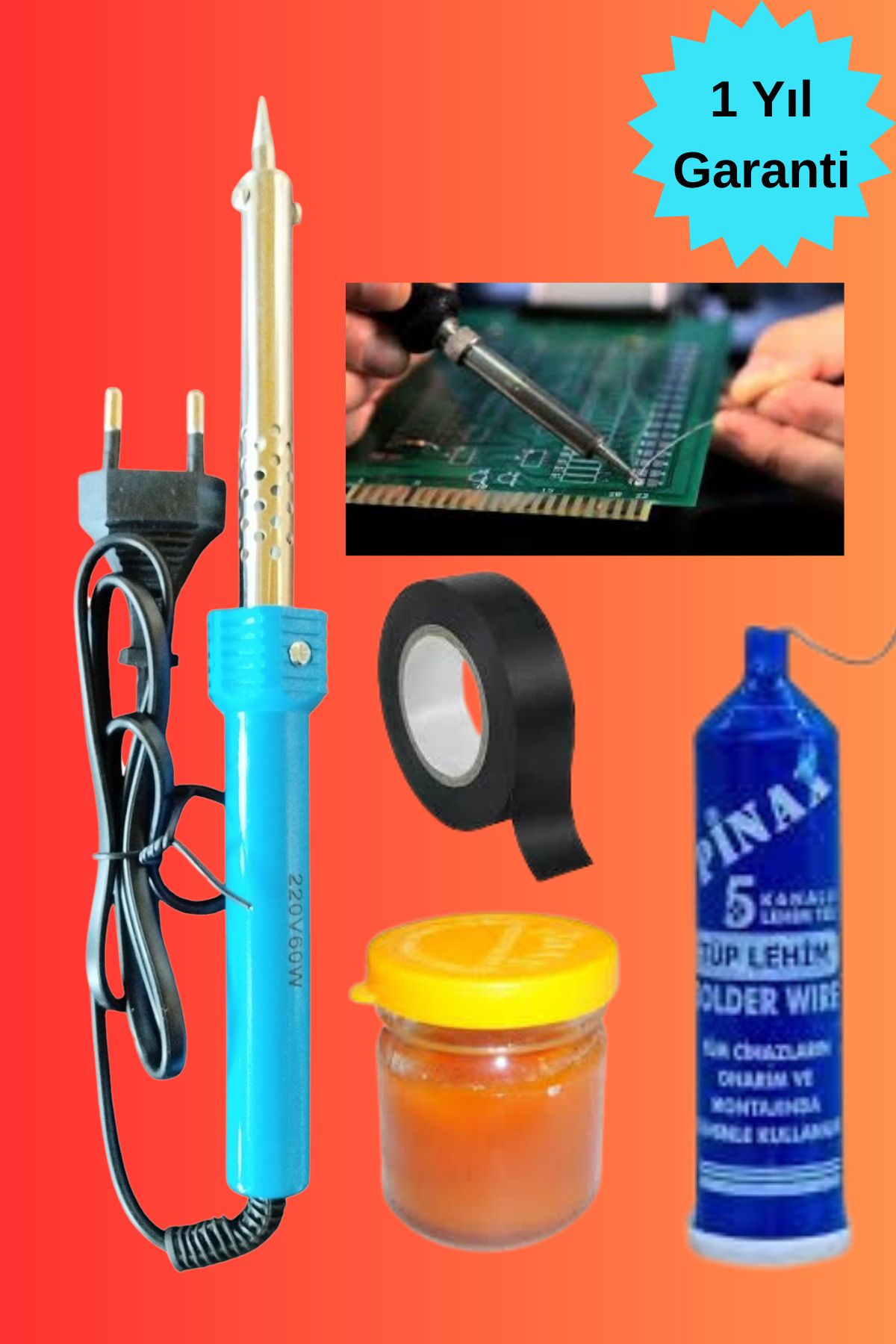 HAFSER 1 Yıl Garantili 4'lü Lehim Makinesı Seti 60w Havya Kalemi Tel Lehim Pastası Elektrik Bandı