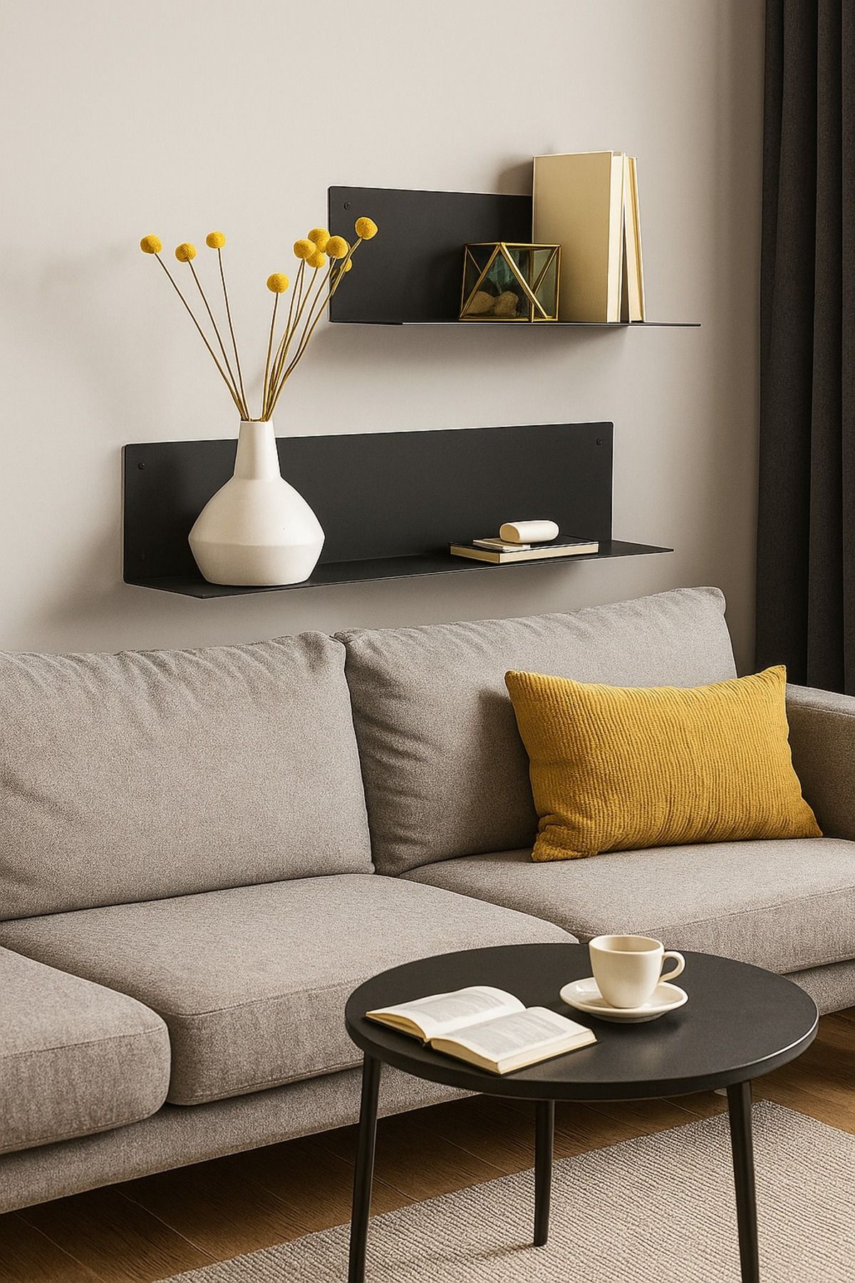 VoomeDesign Duvara Monte Dekoratif Metal 2li Duvar Rafı-50x30
