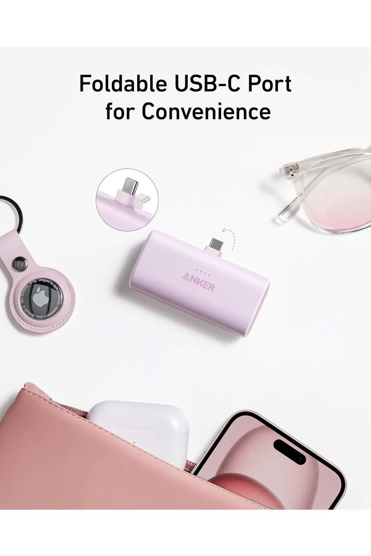 Anker-بنك الطاقة أنكر نانو، شاحن محمول صغير مع موصل USB-C مدمج قابل للطي، بطارية 5000 مللي أمبير/ساعة 5