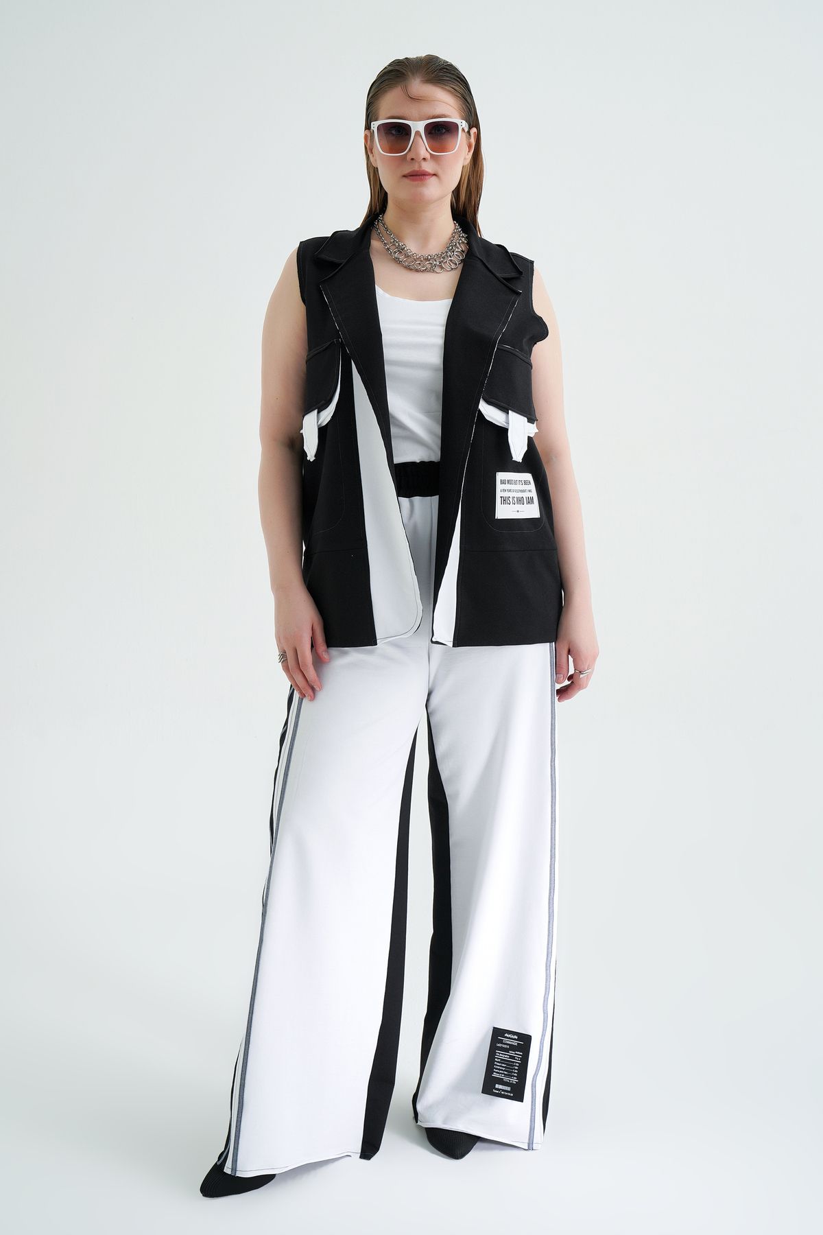 b-one fashion Büyük Beden Yelek Pantolon Takım