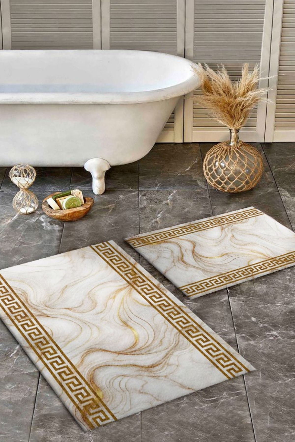 DERAS HOME 2'li Yıkanabilir Kaymaz Taban Banyo Paspası 60*100 Cm - 40*60 Cm