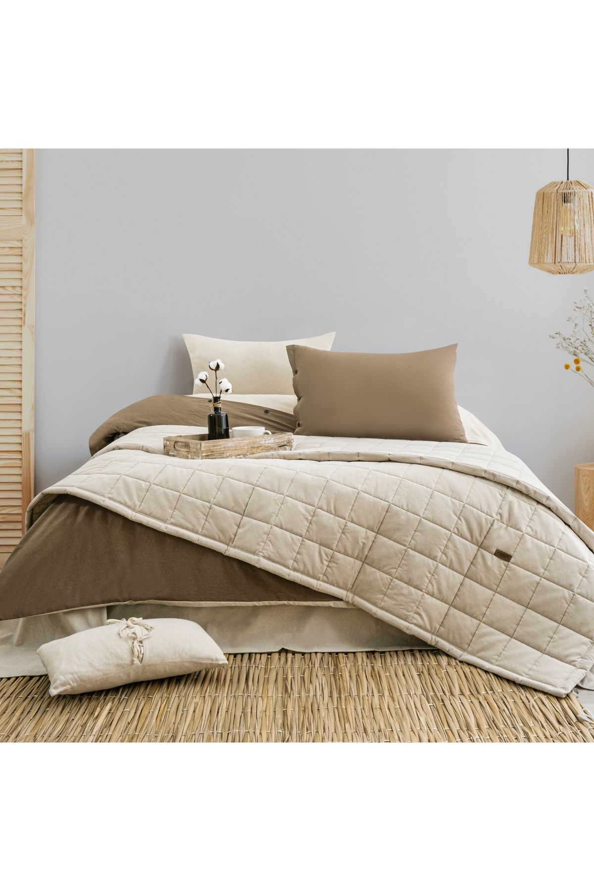 Schafer Home Soft Yatak Örtüsü Nevresim Seti 5 Parça-Bej