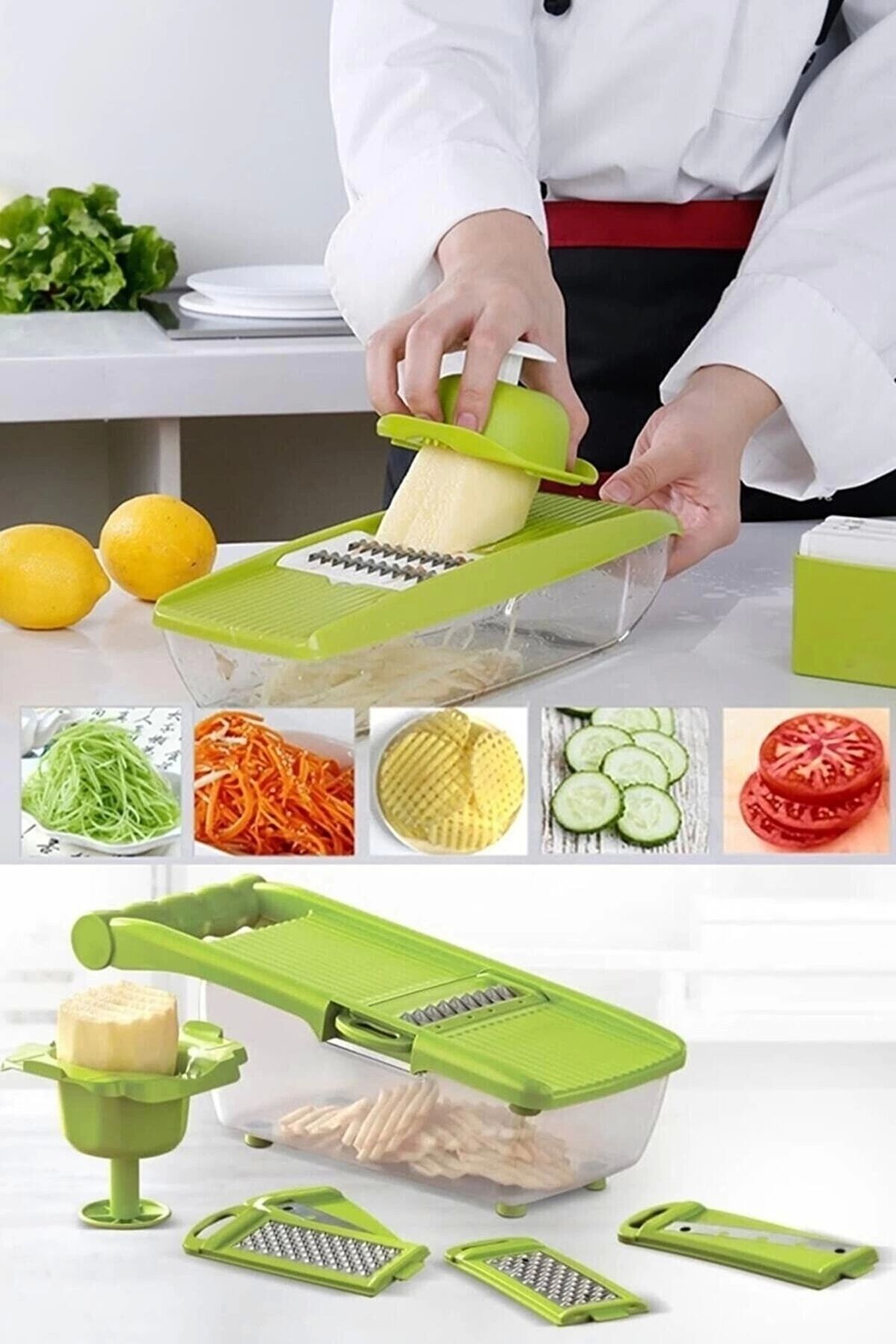 shop 5 Başlıklı Hazneli Kaymaz Rende Jülyen Kesici Patates Havuç Rendesi