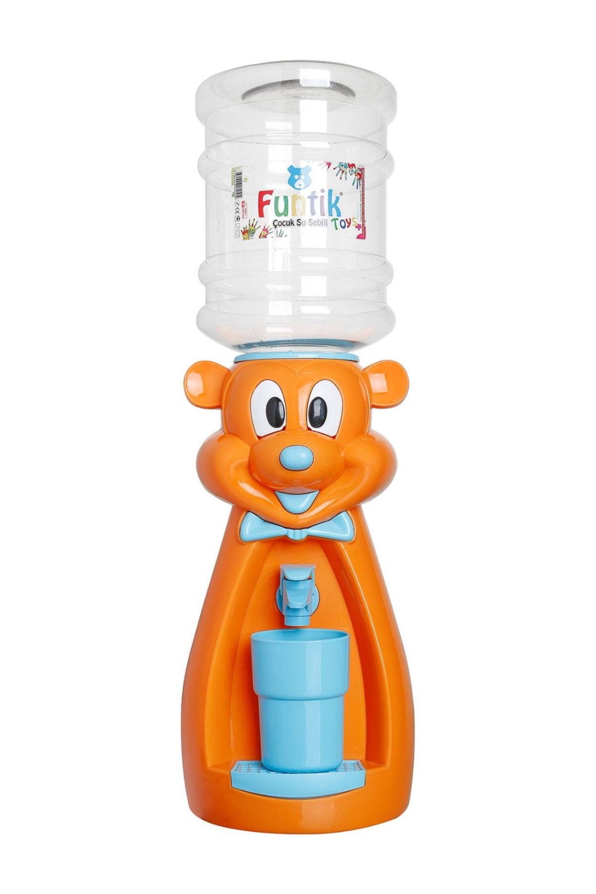 Funtik Turuncu Mavi Köpek Figürlü 1,9 Litre Büyük Boy Bardaklı Sızdırmaz Çocuklar İçin Su Sebili 50 cm