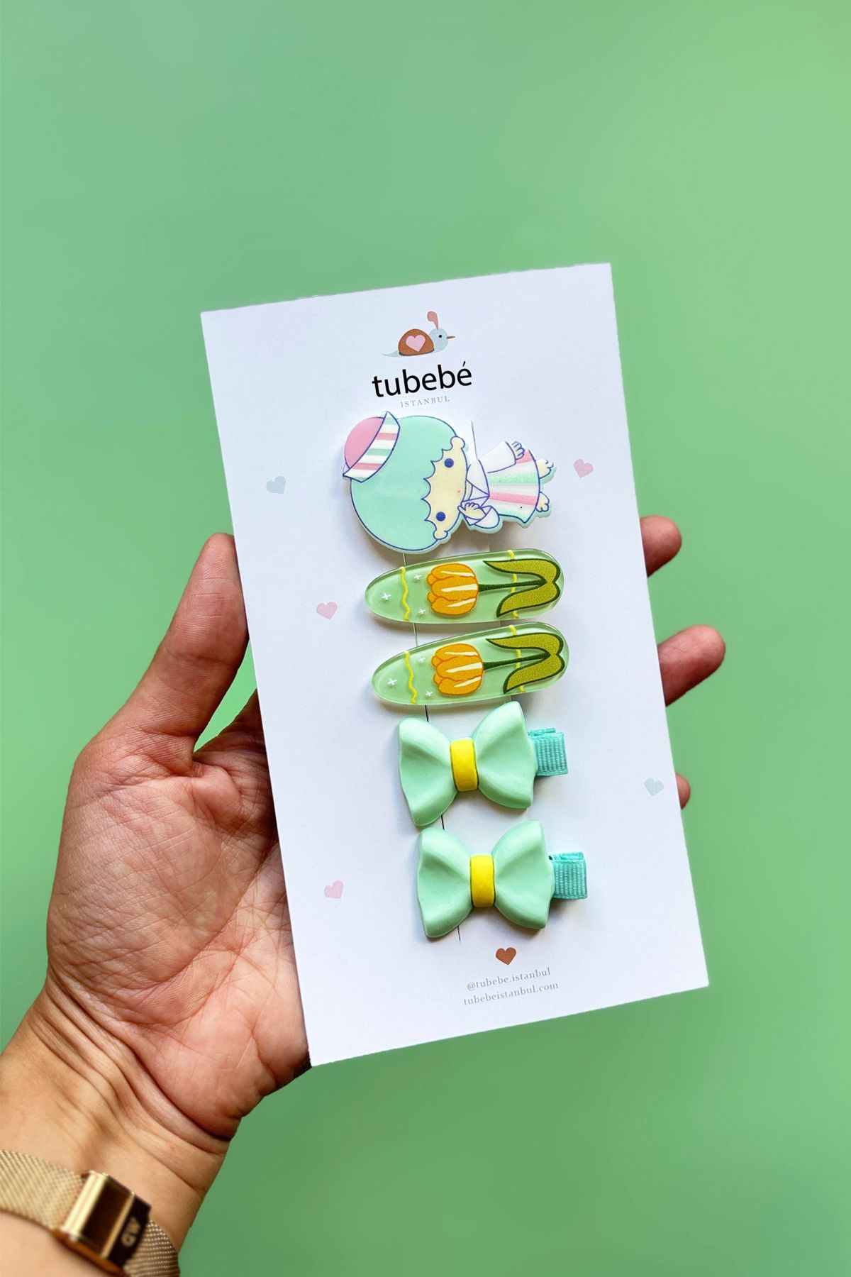 Tubebé İstanbul 5'li Mint Yeşili Toka Seti – Kız Çocuk