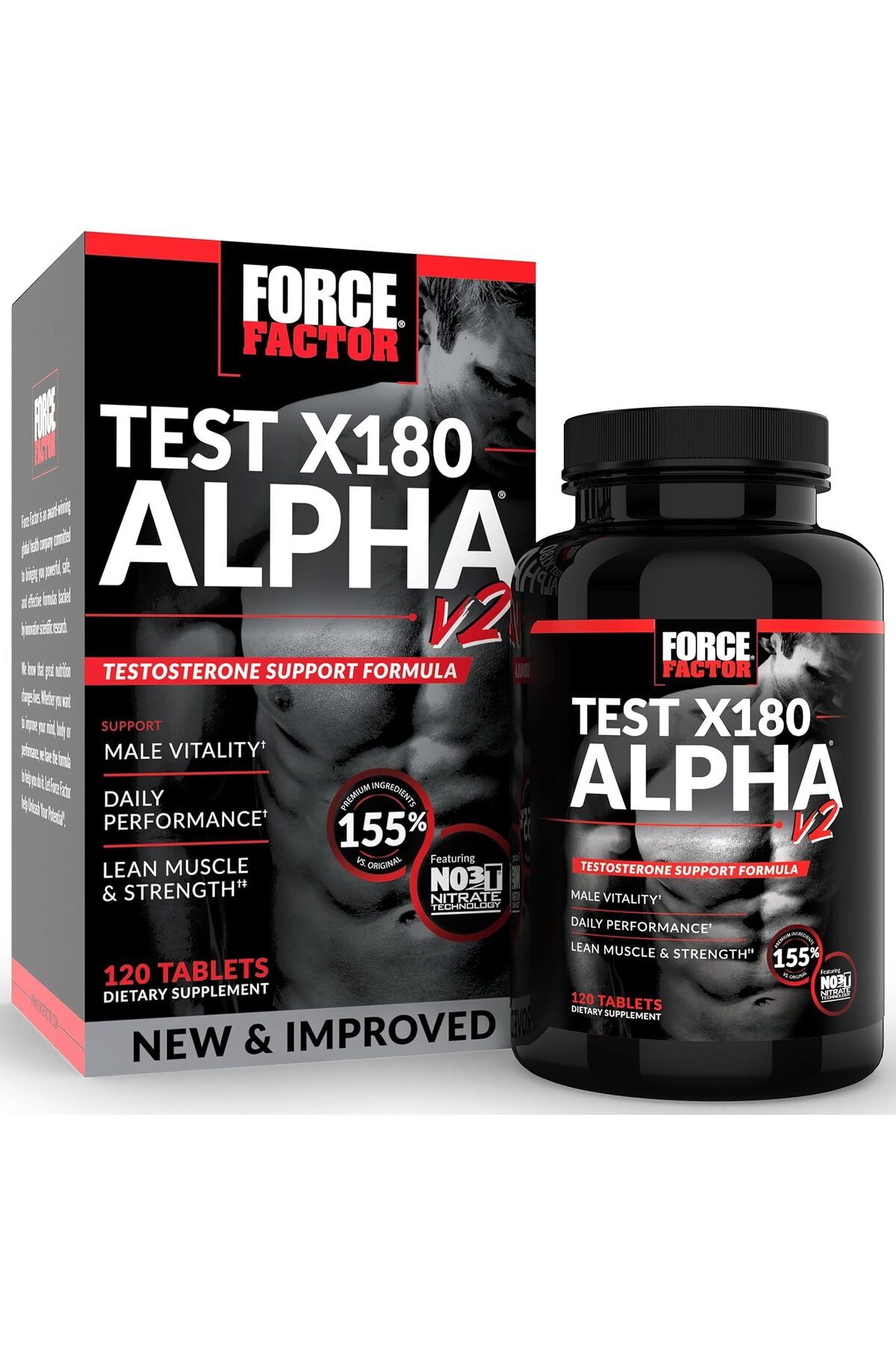 force factor Test X180 Alpha v2 Build Strength, Boost Nitric Oxide, Testofen and Support 120 Tablet