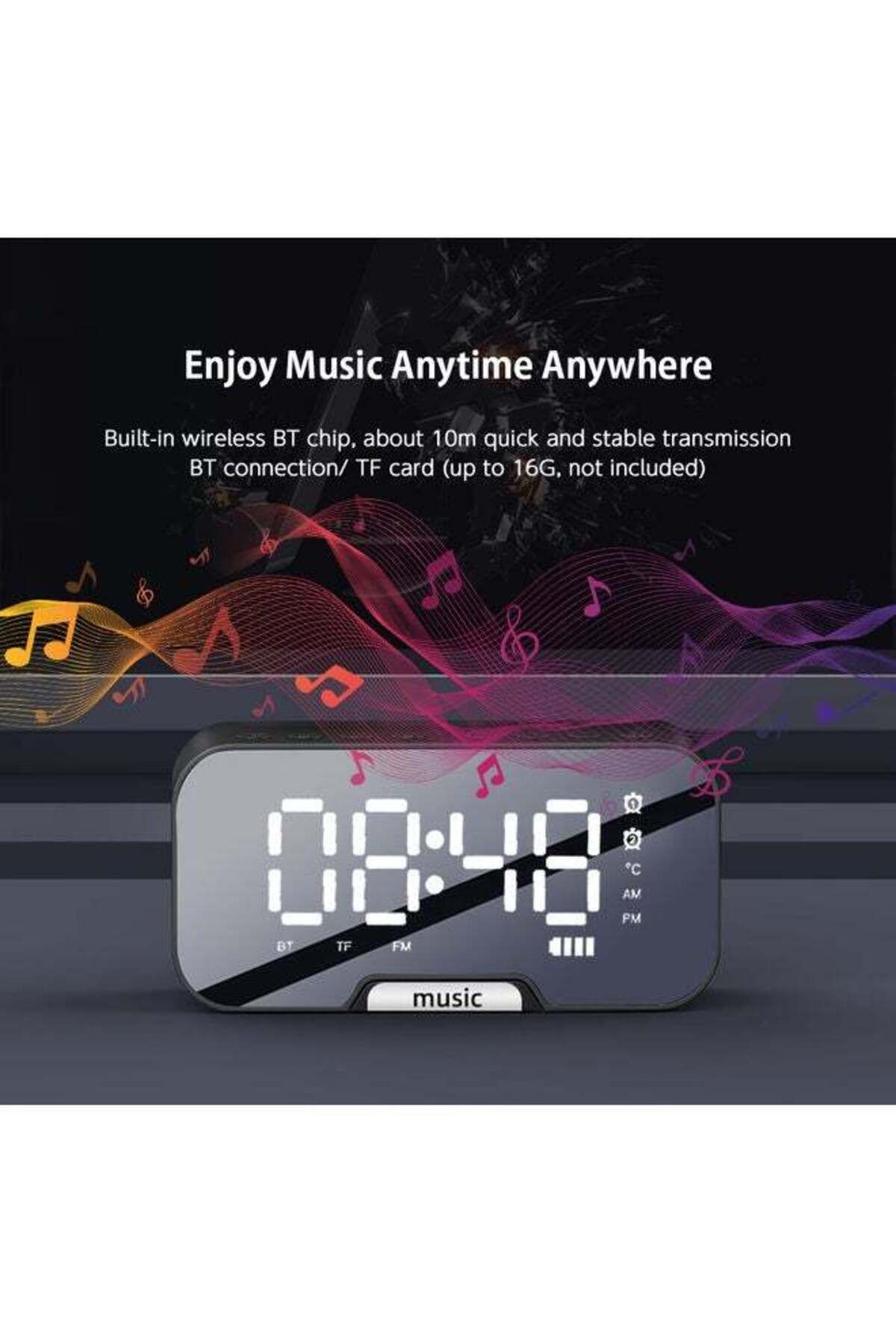 COOYA-Digital Mirror Surface Alarm Clock With BT Speaker And FM Radio for Home Black 13.9 x 4.5 x 6.8cm 4
