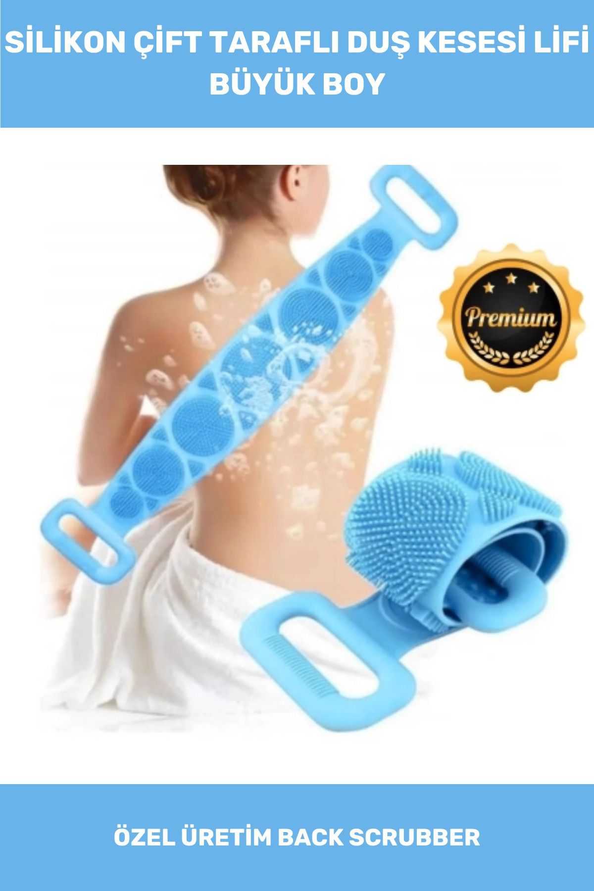 Thriftbuds Özel Üretim Yıkanabilir Back Scrubber 70cm x 11cm Çift Taraflı Silikon Banyo Kesesi Büyük Boy