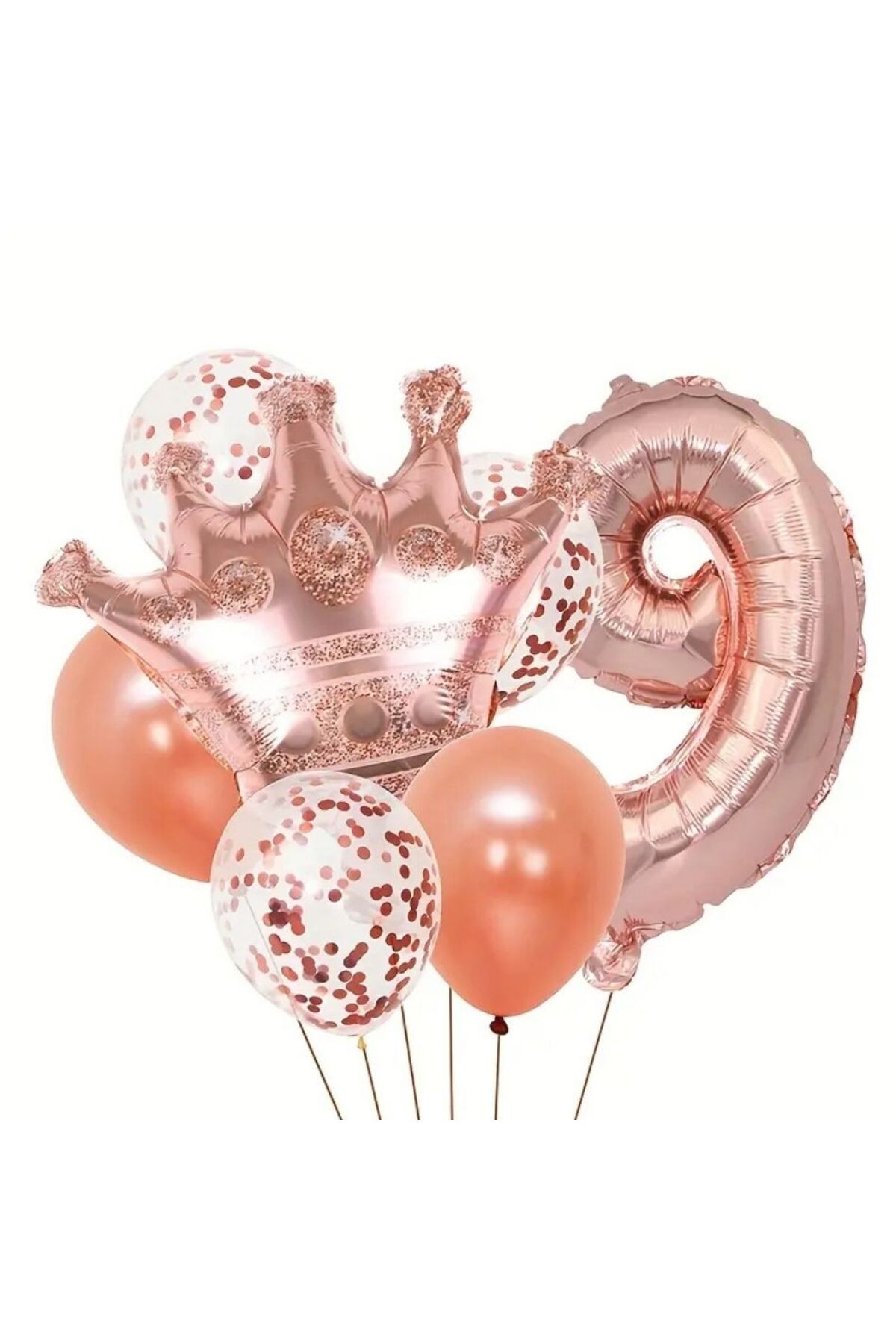parti sürprizi Rose Gold Taçlı 9 Rakam Balon Set