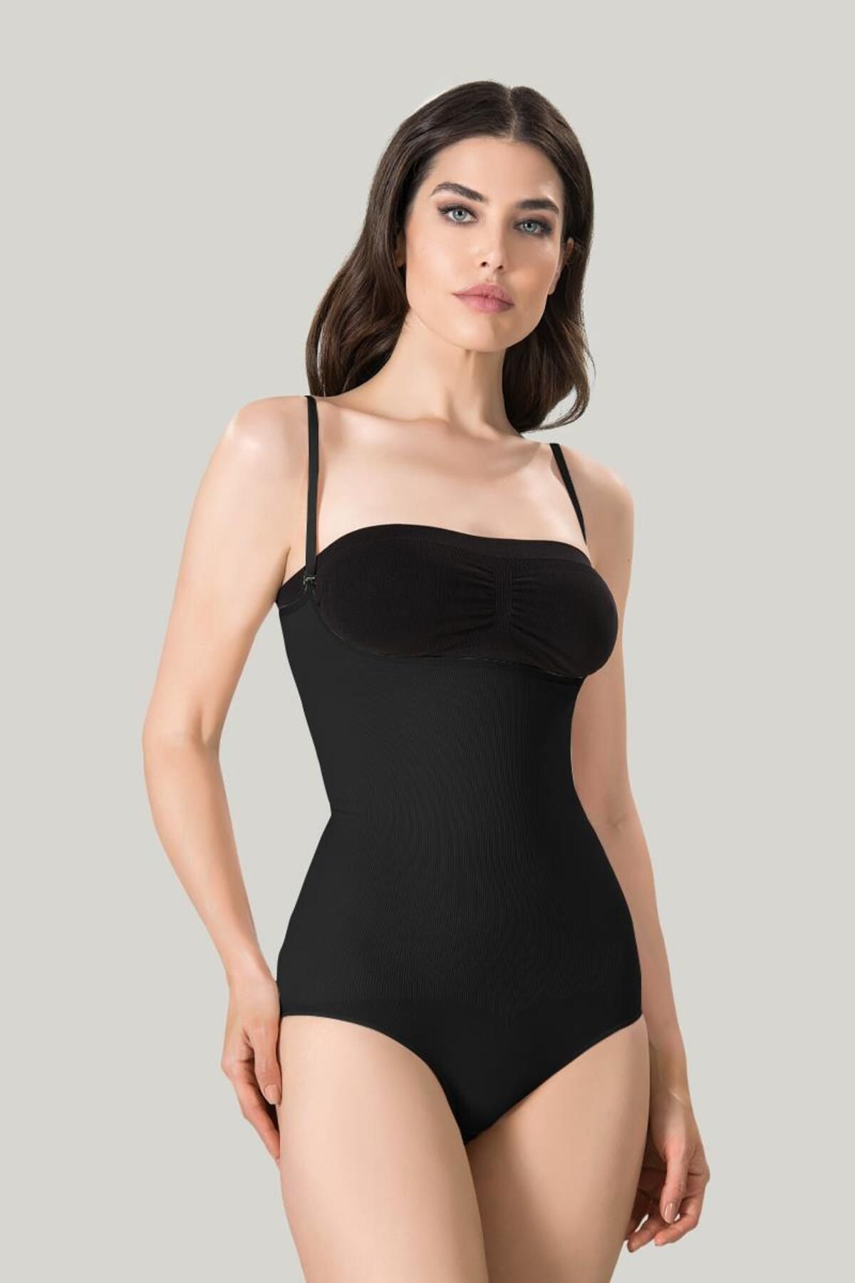 tavsanclo Kadın Göğüs Altı Siyah Body Korse