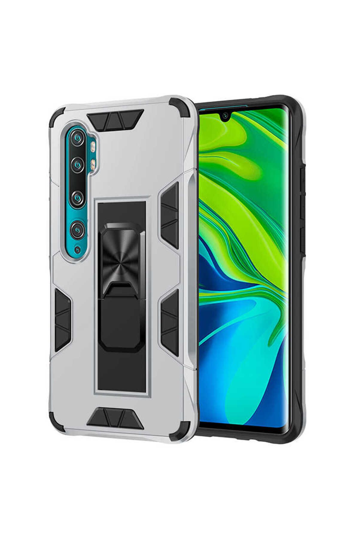 halkhouse Xiaomi Mi Note 10 Lite Kılıf Zırhlı Tank Korumalı Standlı Sert Silikon Volve Kapak