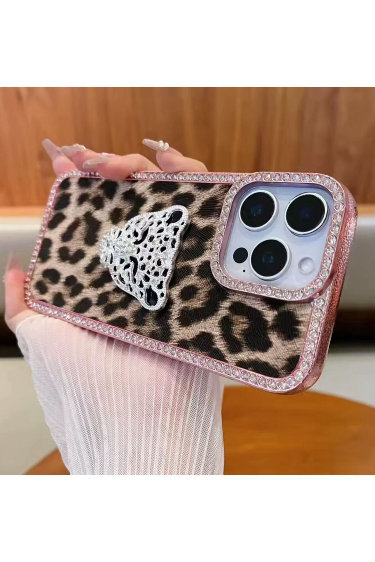 PEXURA TECH İphone 16 Pro Leopar taşlı Telefon Kılıfı
