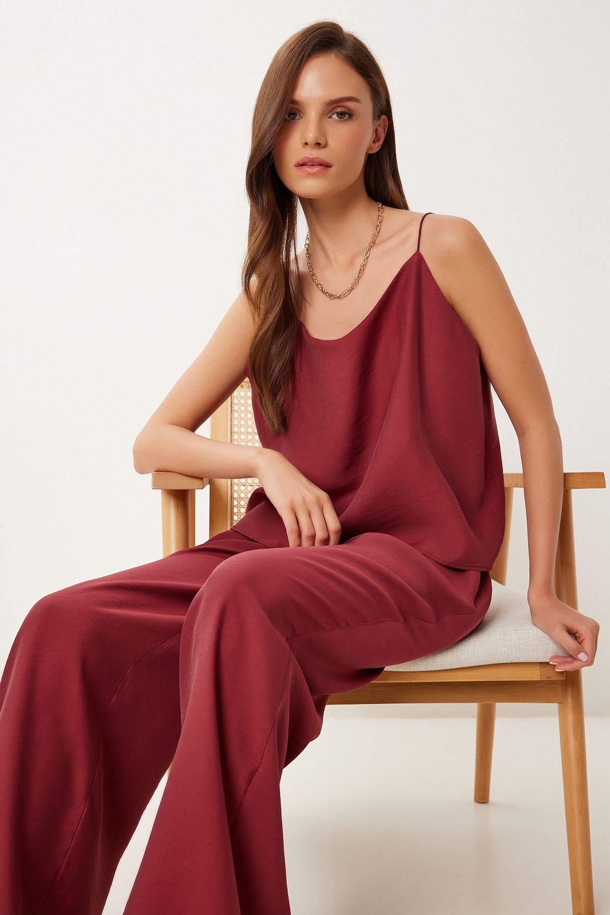 Lovelyİstanbul Askılı Modal Bluz Pantolon Takım BORDO LRV0108