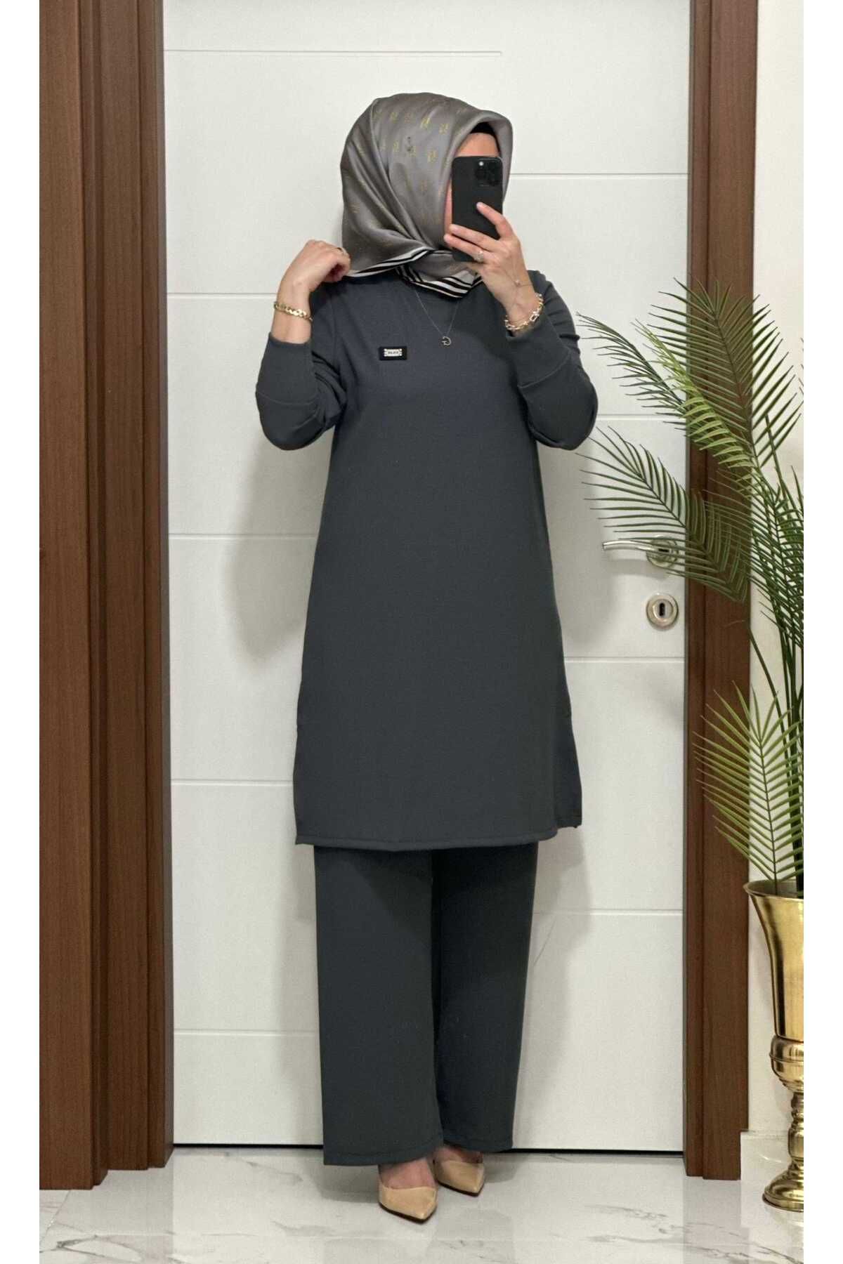 modasura 2121 K 80 GRİ ARMALI TAKIM fitilli BURGU kumaş tunik pantolon takım buyuk beden yeni sezon