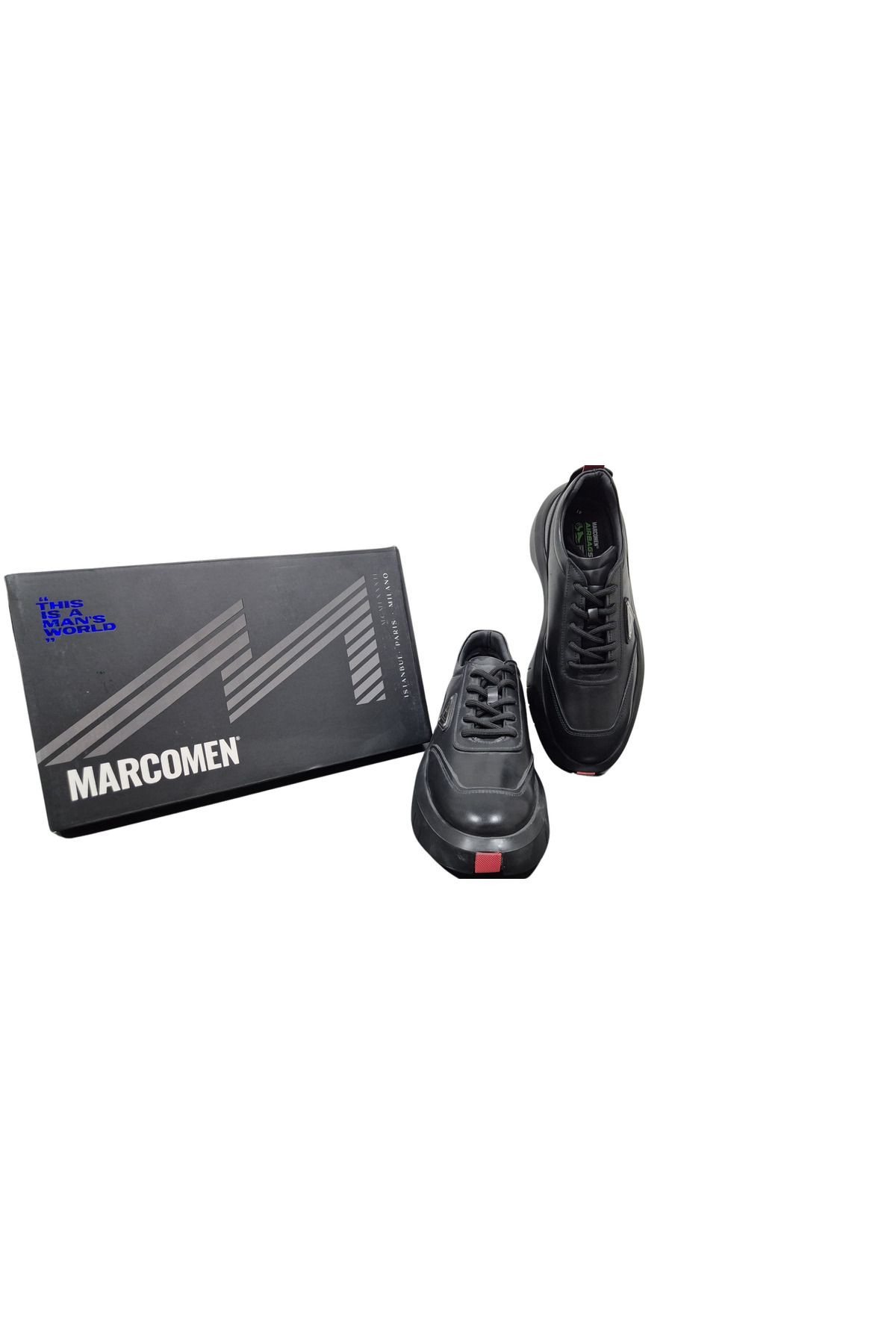 MARCOMEN Erkek Kırmızı Şeritli Siyah Sneaker Ayakkabı