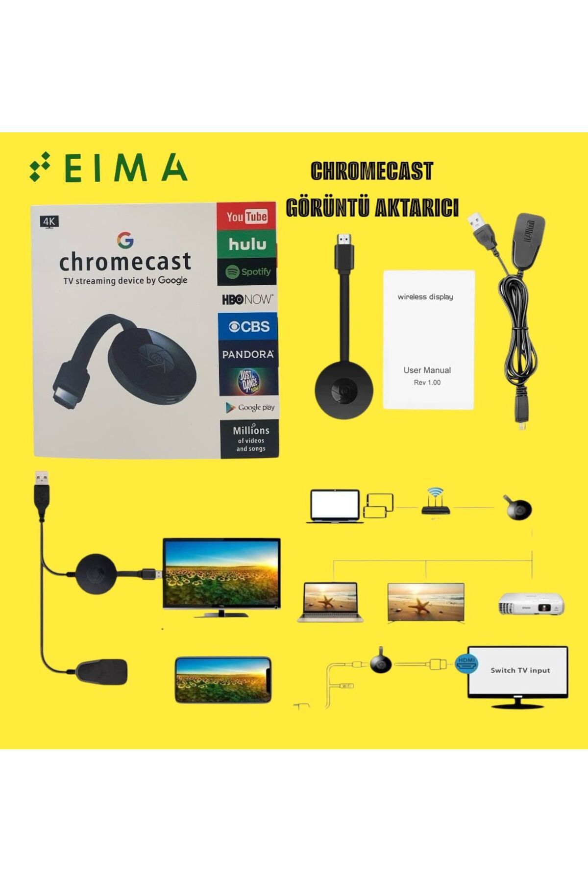 Bestech Chromecast 4k Çözünürlük Kablosuz Görüntü Ve Ses Aktarıcı Wifi Bağlantılı