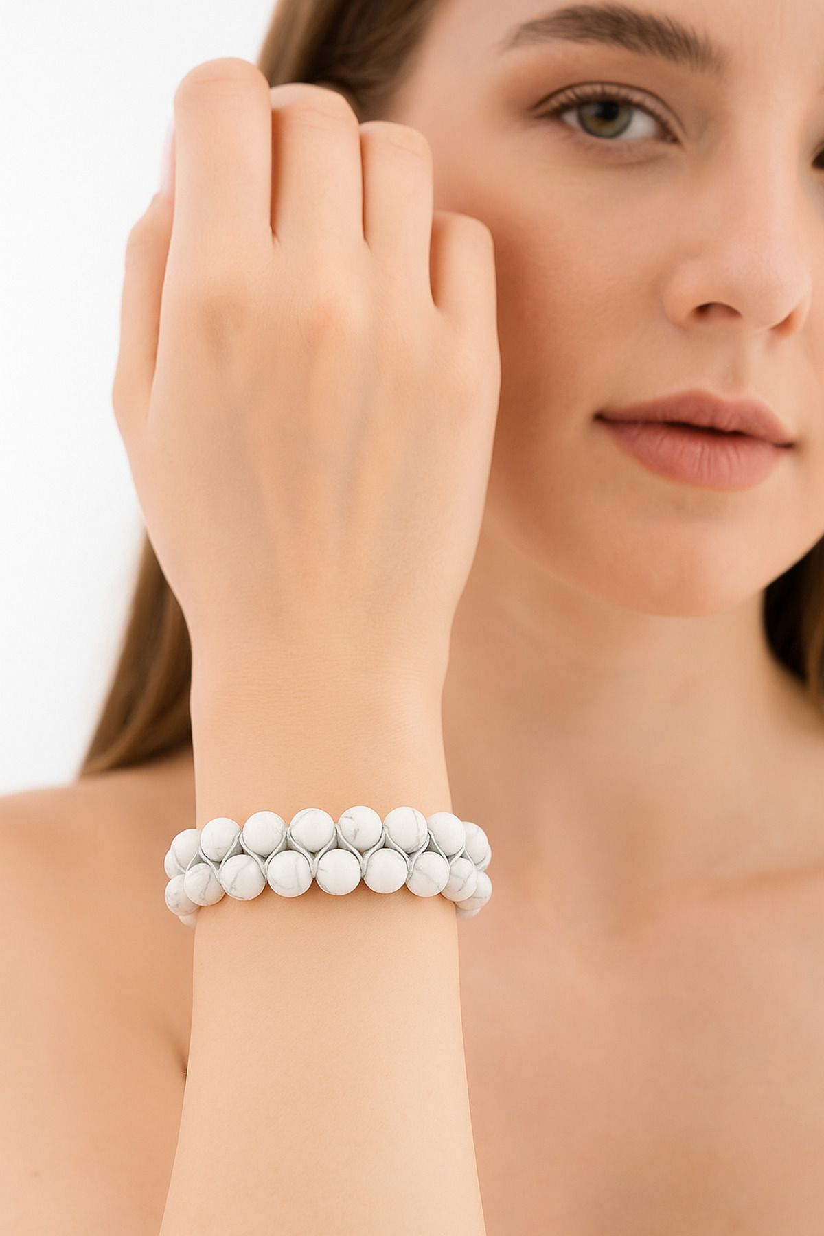 Safnaturel Sertifikalı Havlit 8 mm Çift Sıra Makrome Doğal Taş Bileklik