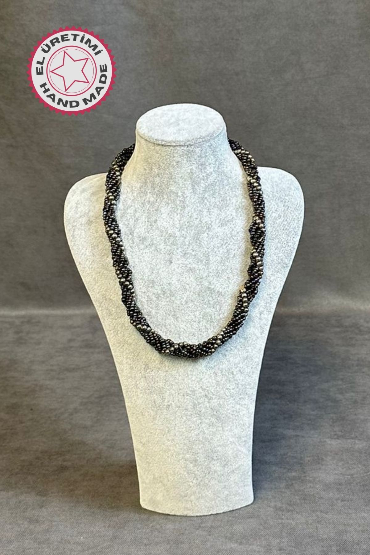 Uretti - Tuğba 9352 3815 El Yapımı Gri Kum Boncuk Kolye