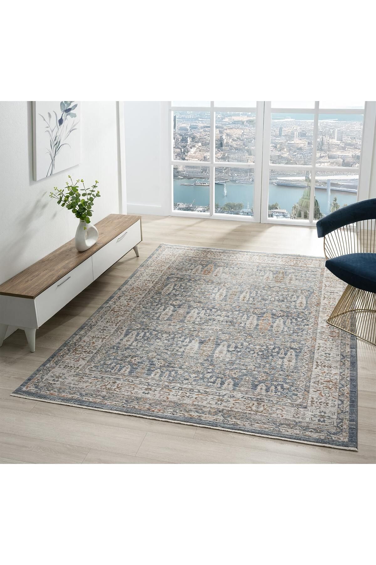Mariesse Home Vintage Eskitme Desenli Makine Dokuma Salon Oturma Odası Halısı
