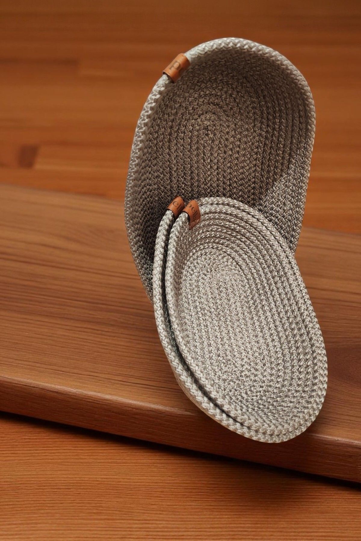 KRAFTELLA Gri 3’lü Oval Sepet Seti – Polyester Kordon Dekoratif Sepet-Düzenleyici