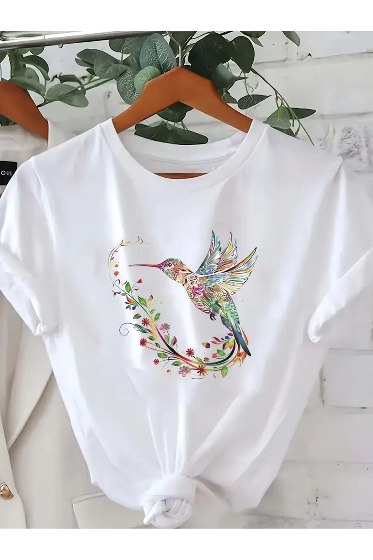 CLASİVA Saka kuşu Baskılı Oversize Bisiklet Yaka T-shirt