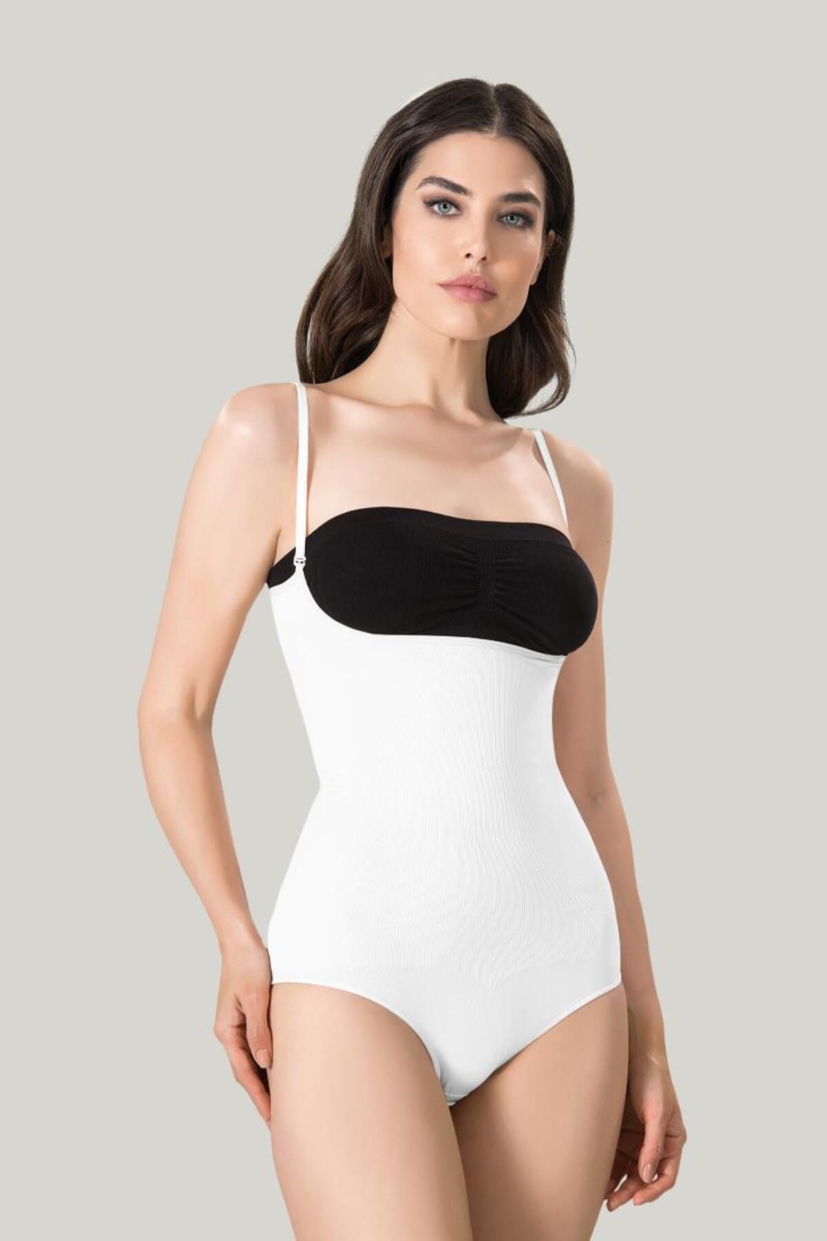 tavsanclo Kadın Göğüs Altı Beyaz Body Korse