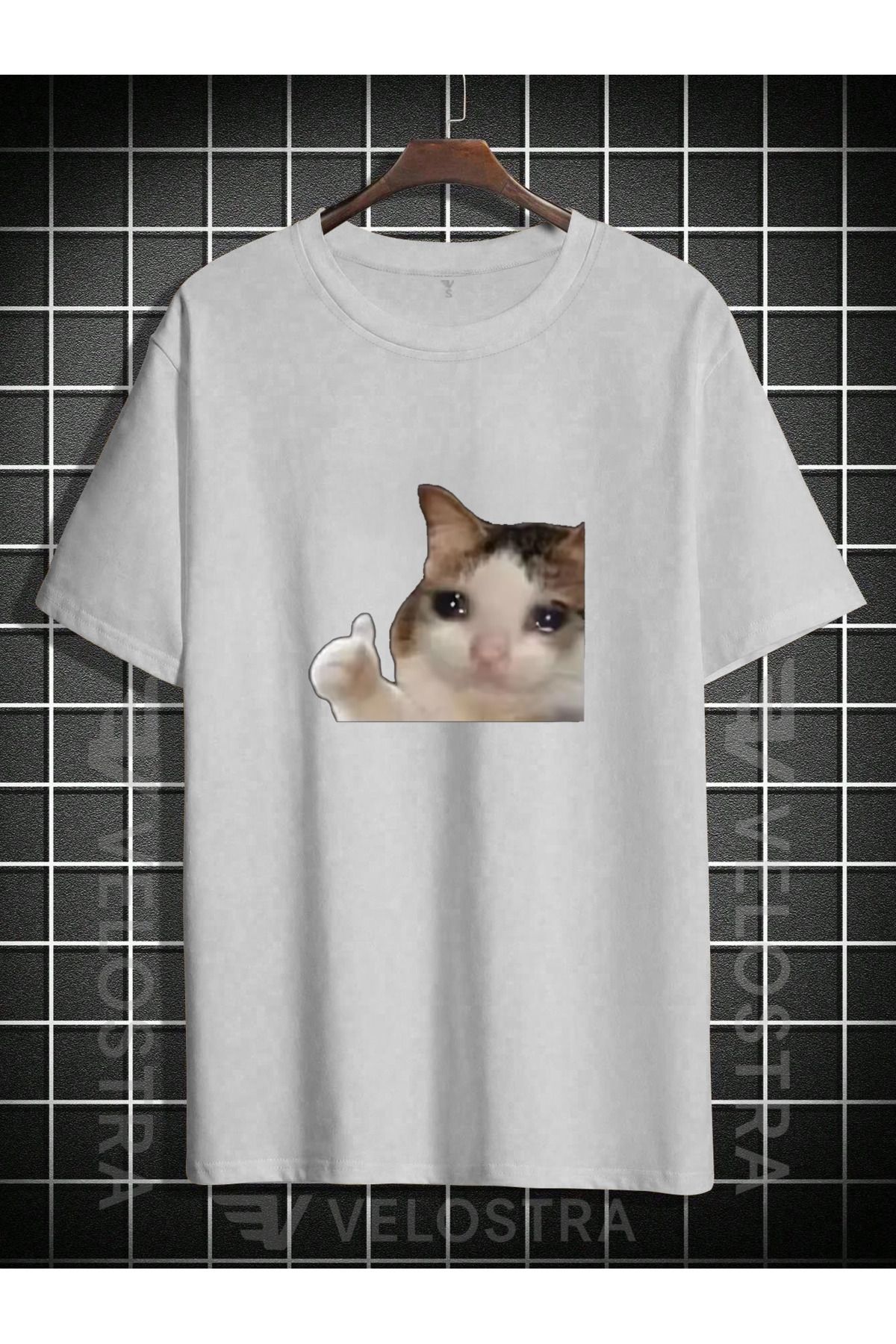 Velostra Unisex Ağlayan Kedi Baskılı Oversize T-shirt