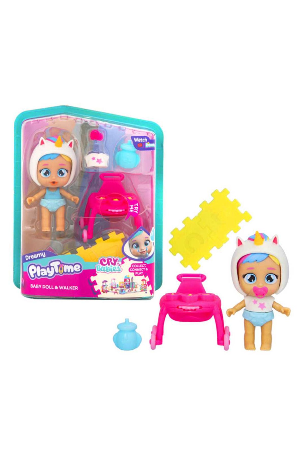 Art Tone CRY BABİES PLAY TİME BABY DOLL WALKER MİNİ DREAMY AĞLAYAN BEBEK VE YÜRÜTEÇ SETİ 3+