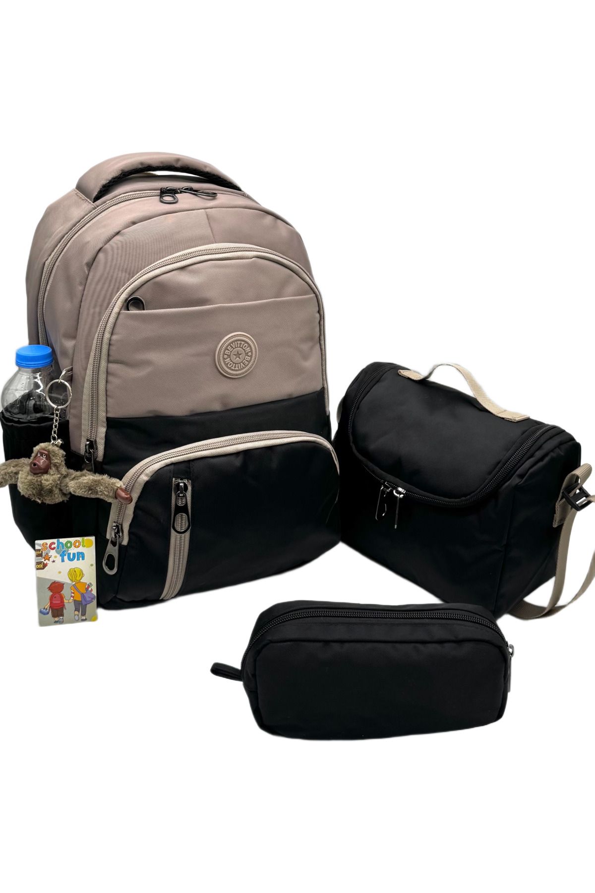 betto's İlkokul Çantası 3'lü Set Unisex Çocuk İlk Okul Çantası OVSKİ-8010 Pudra-Vizon