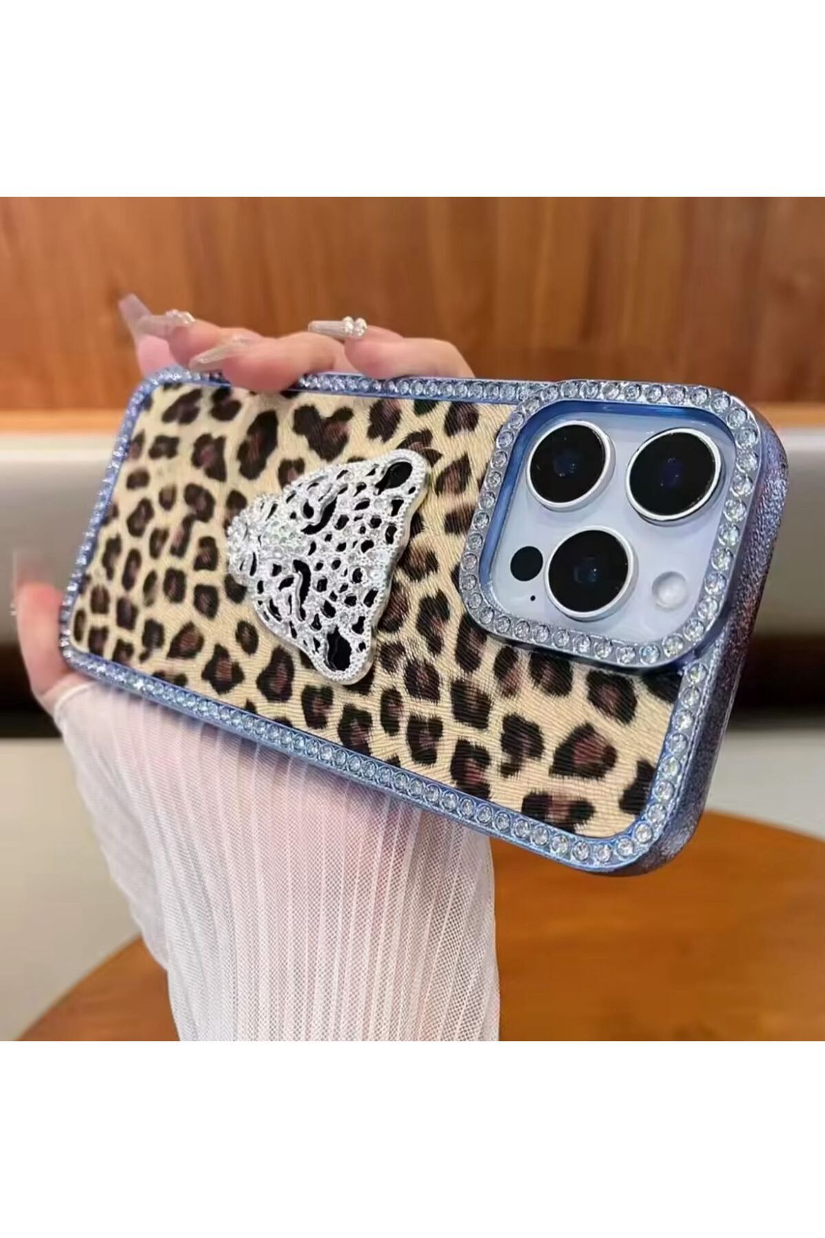 PEXURA TECH İphone 15 Pro Leopar taşlı Telefon Kılıfı
