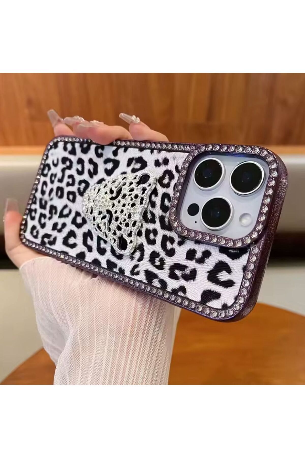 PEXURA TECH İphone 15 Pro Leopar taşlı Telefon Kılıfı