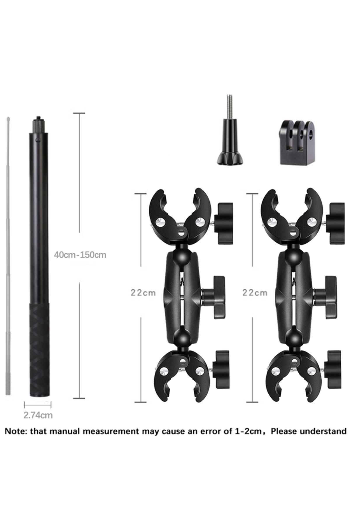 Choice-150cm combo set HONGDAK for Insta360 One X2 X3 Motorcycle Bicycle Double Clip Bracket for GoPro 11 1 1