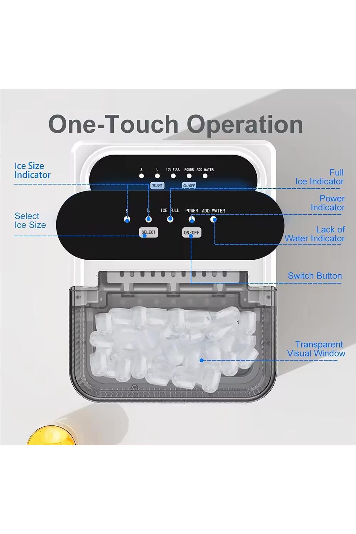 MACON-ASHLGQB Countertop Ice Maker, One-Click Operation Ice Machine, with Self-Cleaning, 12kg/24H, Removab 3