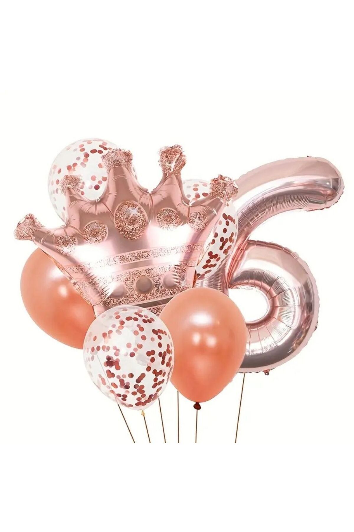 parti sürprizi Rose Gold Taçlı 6 Rakam Balon Set
