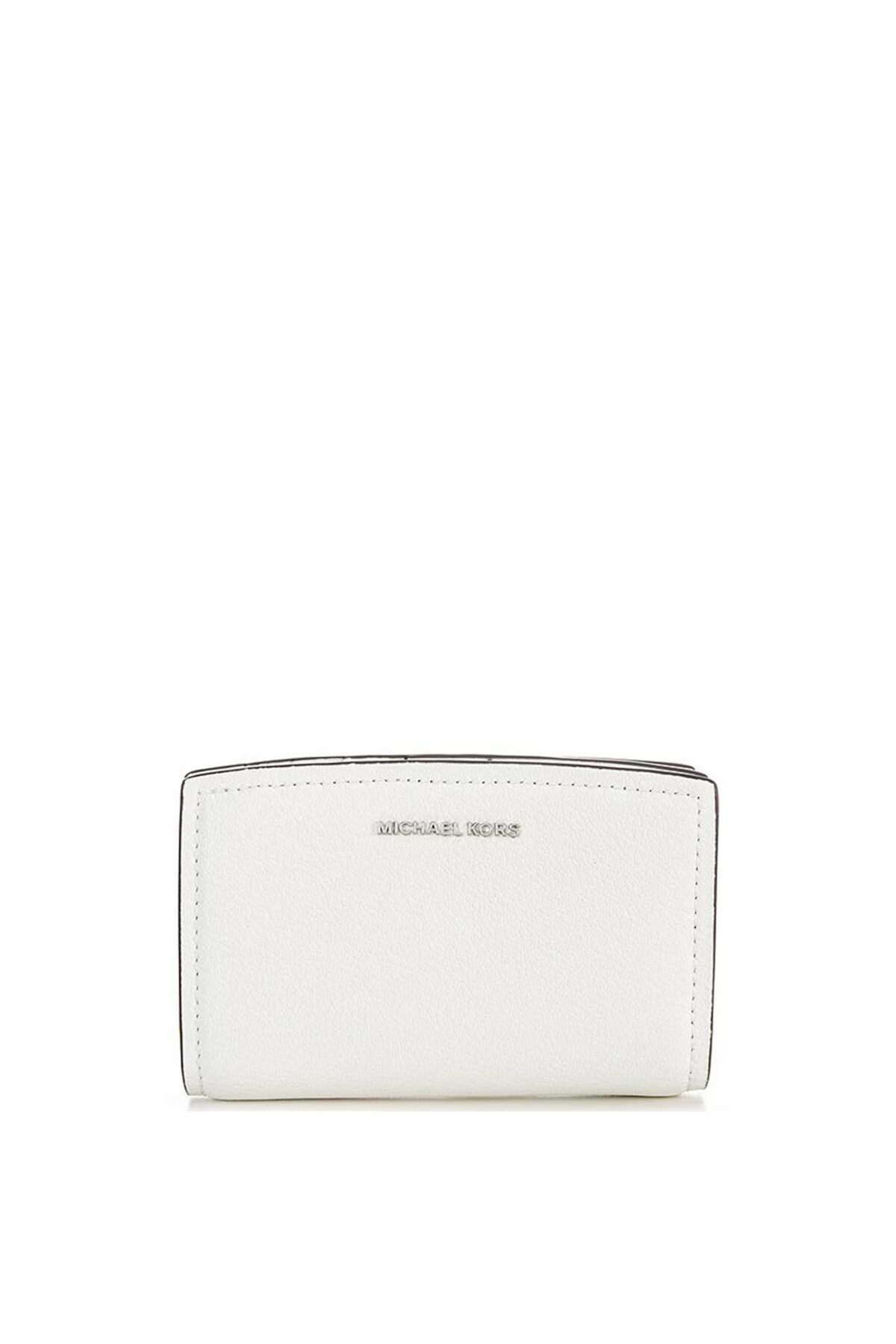 Michael Kors Kadın Kart ve Nakit Bölmeli Fermuarlı Ve Çıtçıt Kapama Deri Beyaz Cüzdan 32S5SYTZ2L-OPTICWHITE
