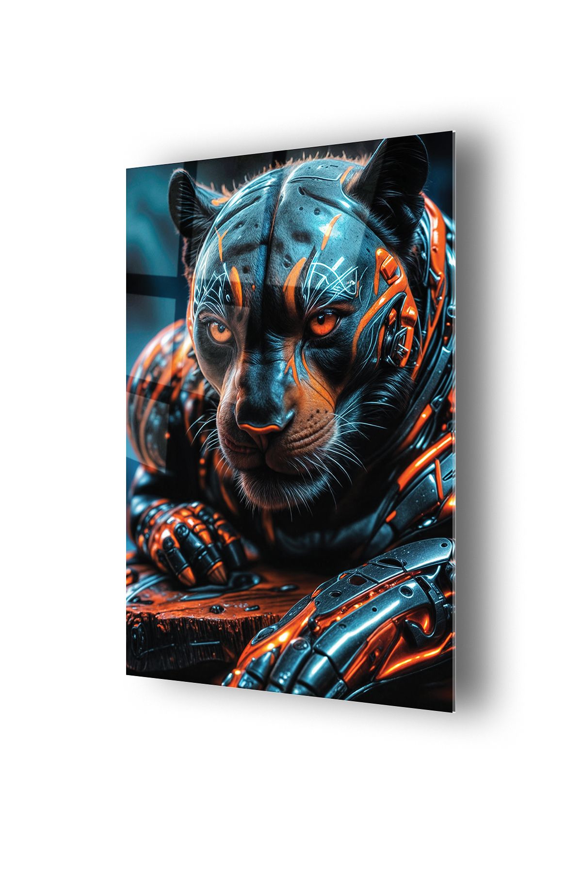 no77decor Metal Kostüm Temalı Puma Dayanıklı Cam Tablo