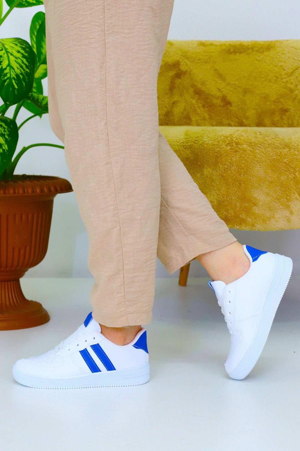 OBAY LİFE Unisex Mavi 2 Şerit Bağcıklı Günlük Spor Ayakkabı NBR4082