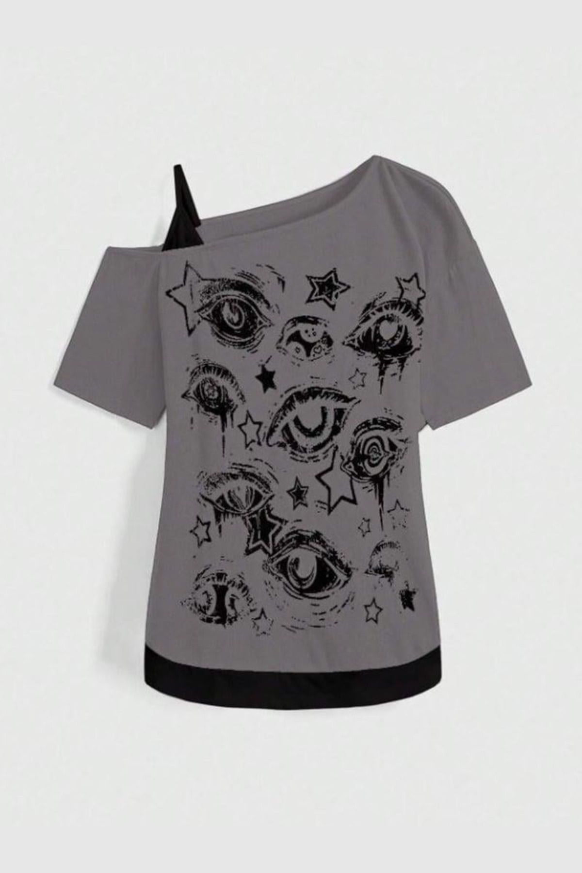Gofeel Füme Gothic Eye Collage Ek Askılı Kısa Kollu Crop