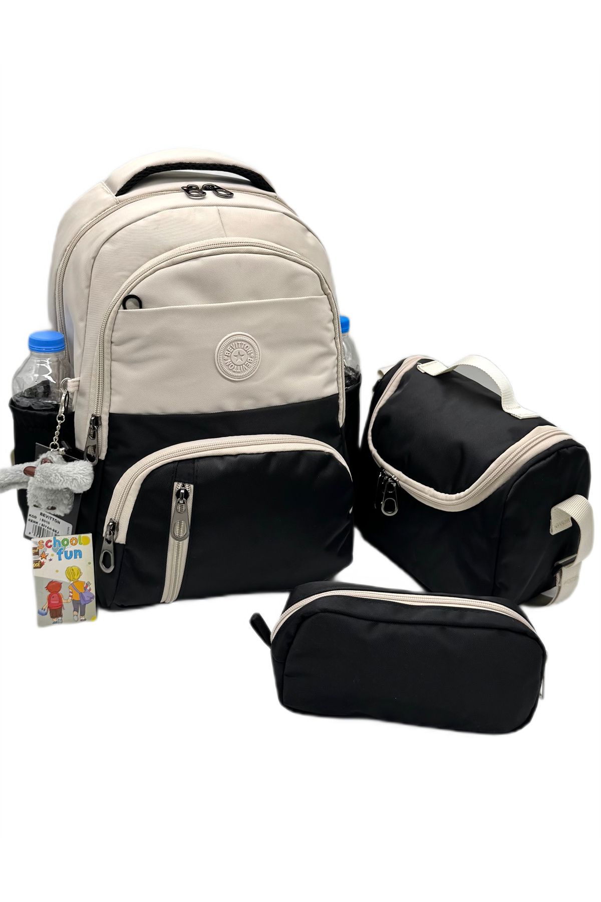 betto's İlkokul Çantası 3'lü Set Unisex Çocuk İlk Okul Çantası OVSKİ-8010 Pudra-Vizon