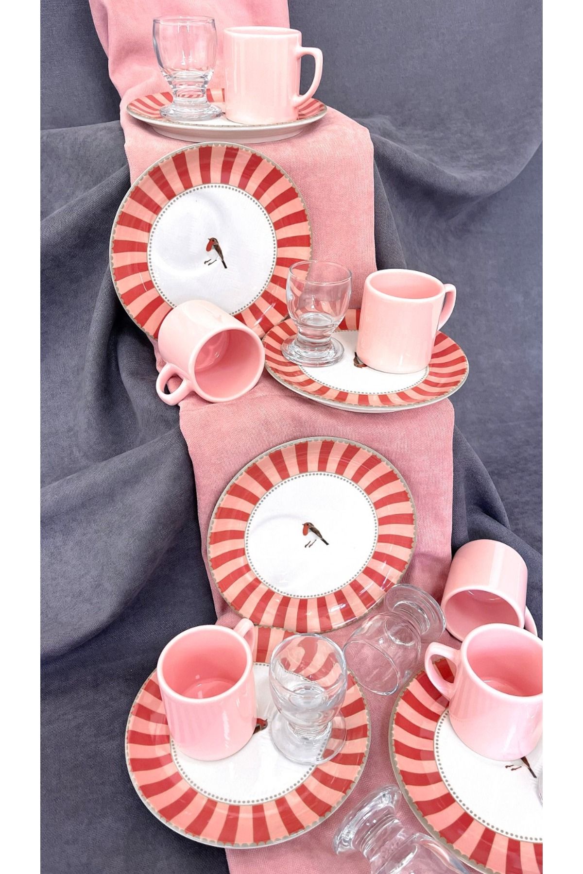 Erbaşlar-Love Bird Red Coffee Side Cup 18 Piece Coffee Cup Set for 6 People, Set 4