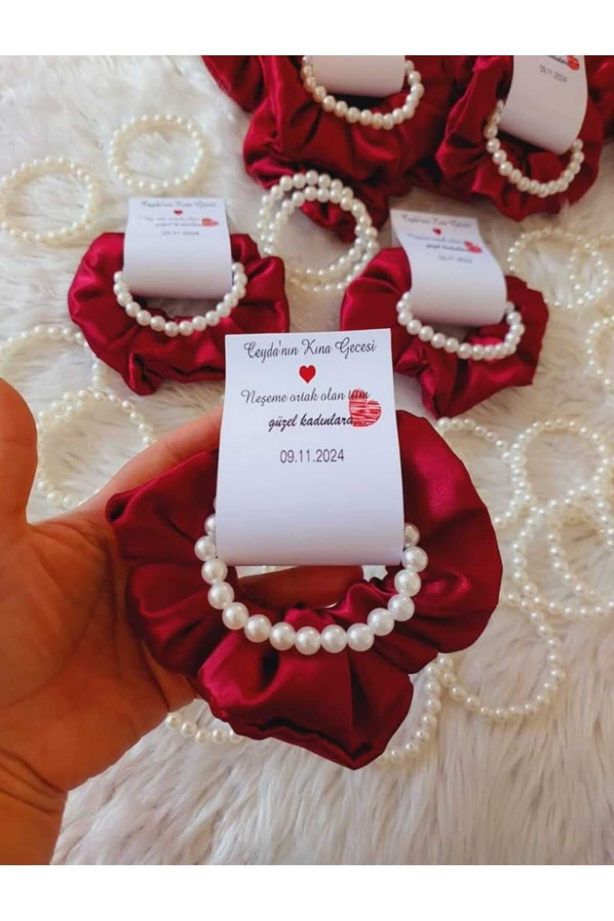veraepoksi 20 ADET Saten Toka Kına Gecesi Hediyesi İncili Scrunchie Toka - Renk Seçenekli