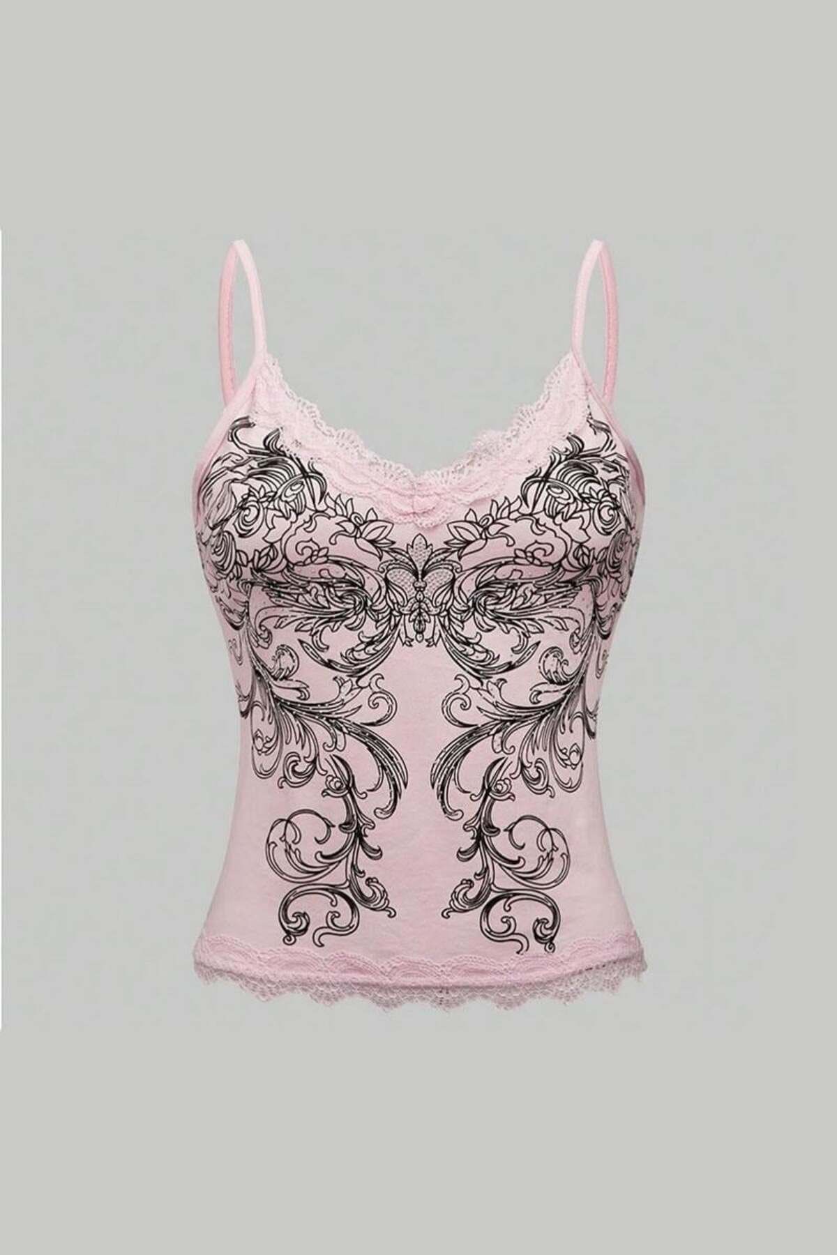 Köstebek İnce Askılı Dantel Yaka Pembe Gothic Body