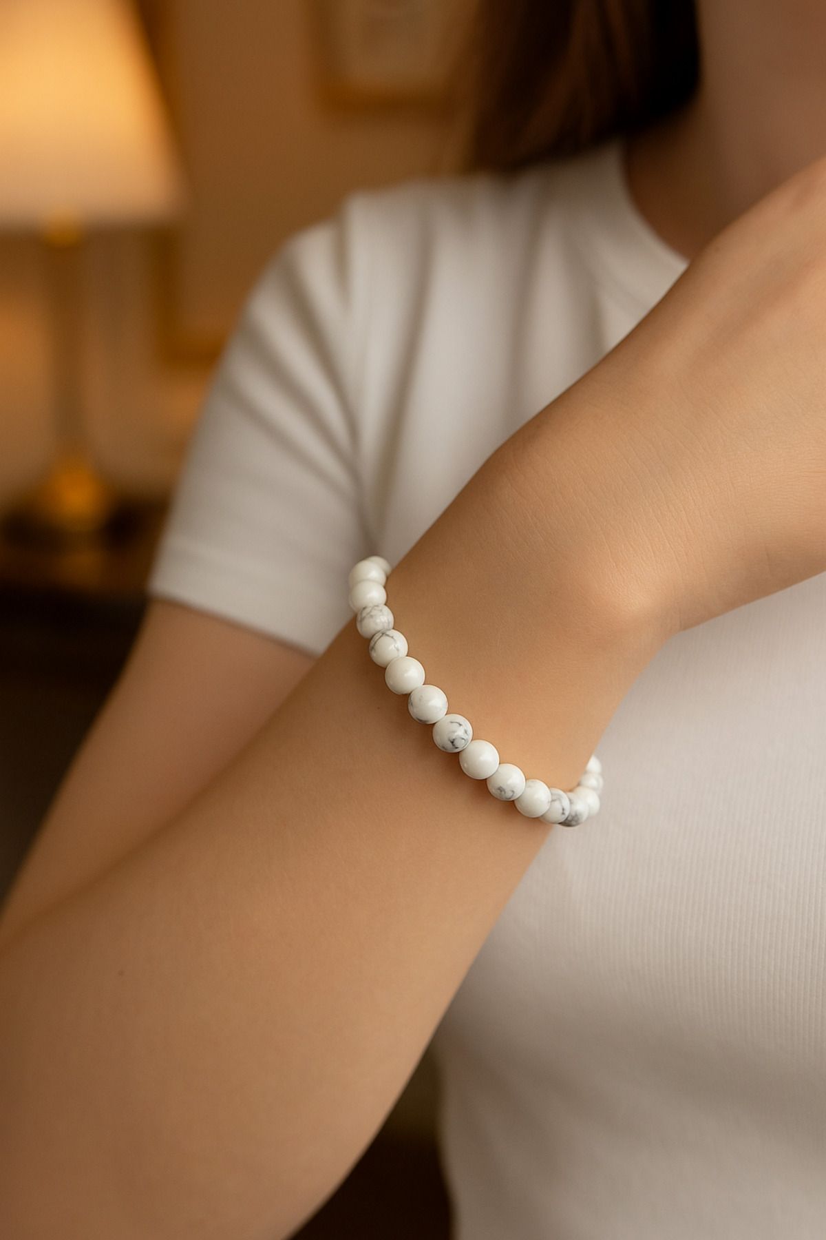 Safnaturel Sertifikalı Havlit Doğal Taş Bileklik – 6 mm Küre Kesim