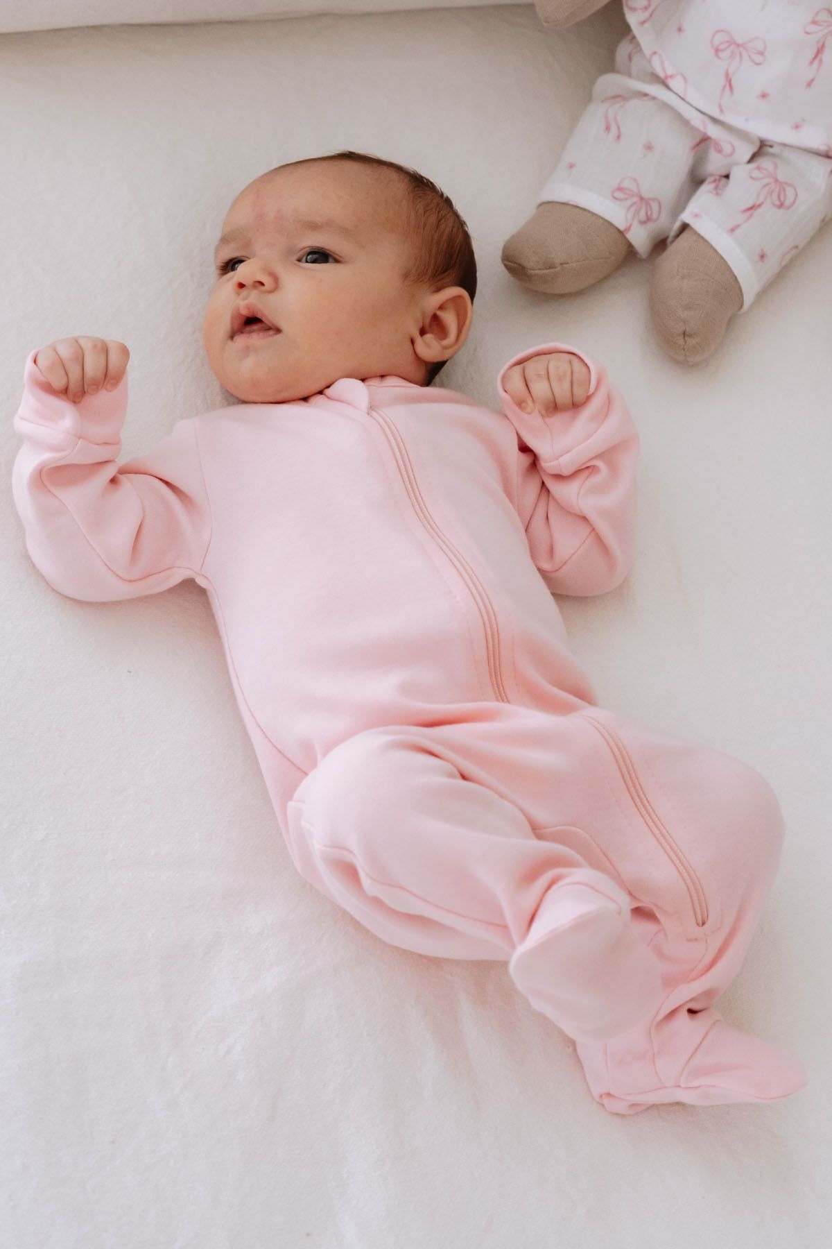 Tuğba Kuğu Fermuarlı Patikli Bebek Tulumu - Pureline Series - Pembe