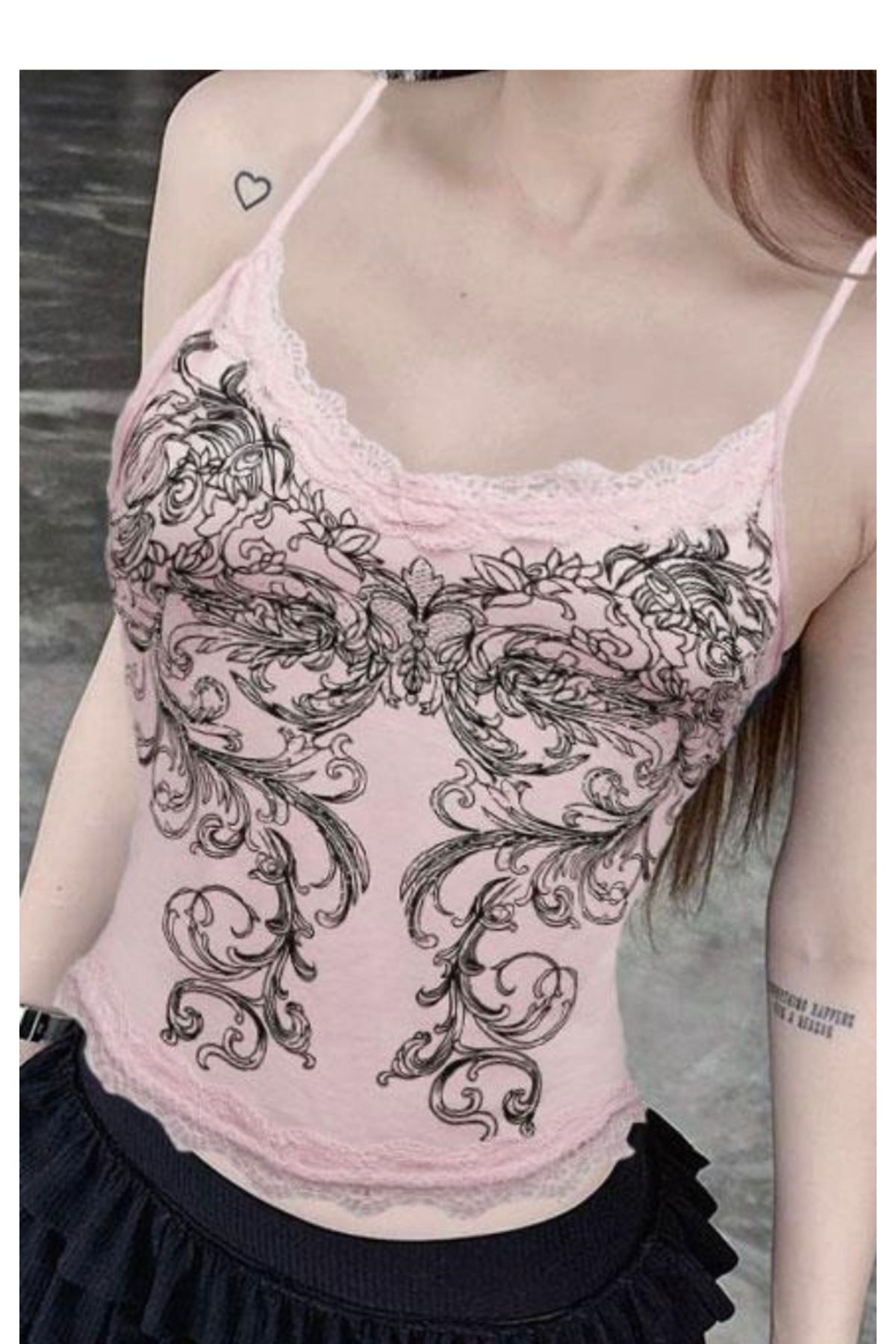 Pop Giyim Pembe Dantelli Flower Desing Askılı Body