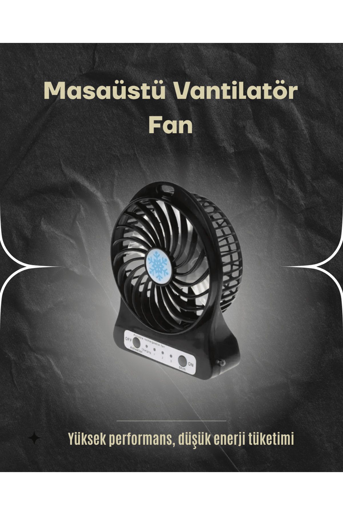FTA TİCARET Şarjlı USB Fan – Masaüstü Mini Vantilatör, Taşınabilir, Işıklı, 3 Kademeli, Sessiz