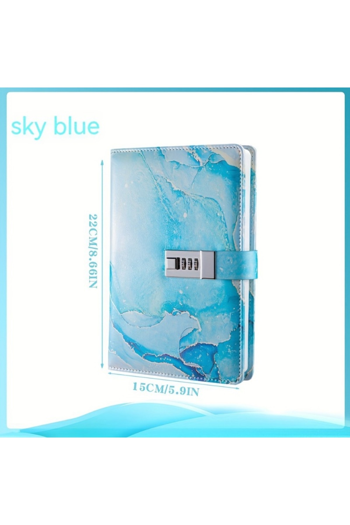 Choice-Sky Blue A5 Fashion Password Book With Lock Journal Creative Journal Book Student Notepad Stationery 1