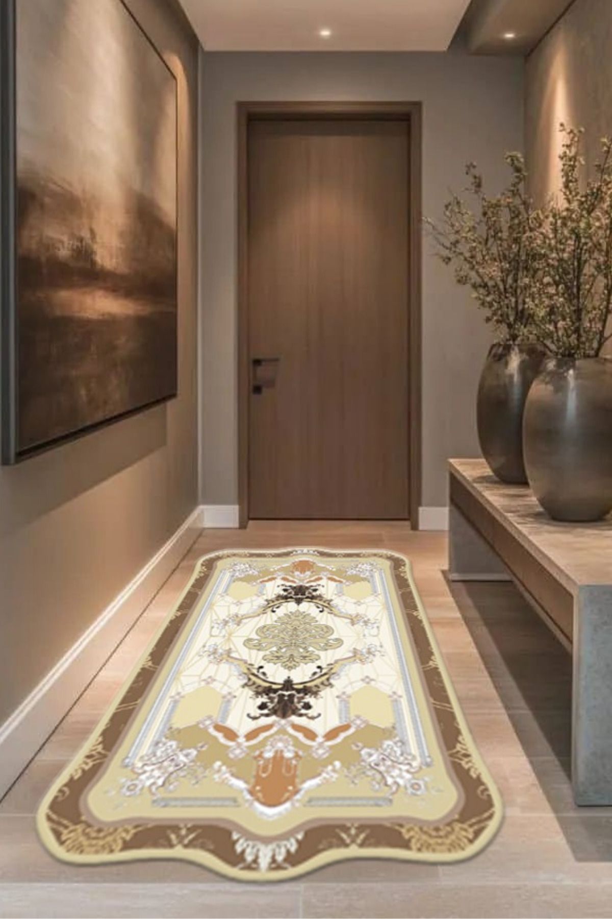 DERAS HOME Dijital Baskı Yıkanabilir Kaymaz Taban Yolluk Salon Halısı